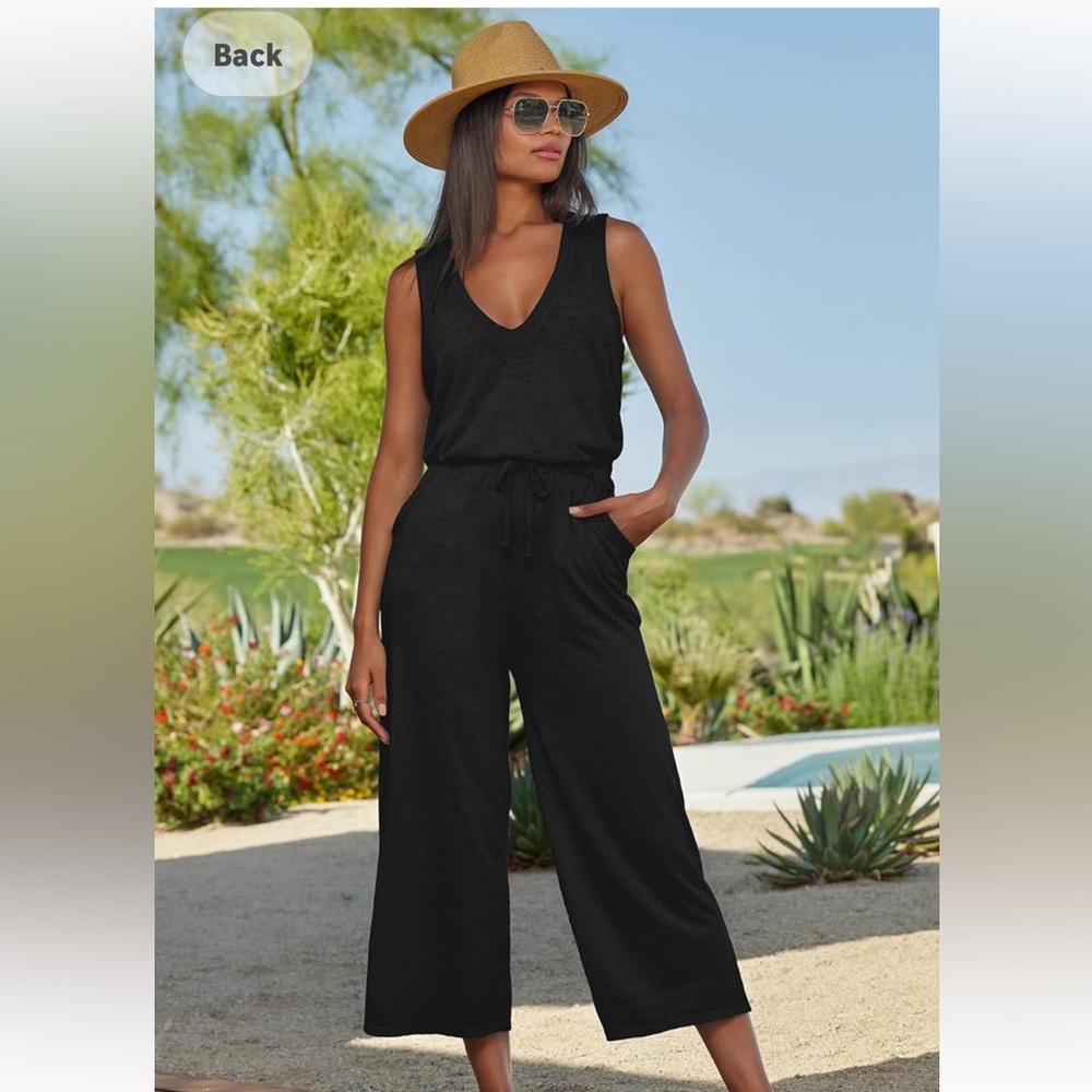 BECCA Black V-Neck Jumpsuit M